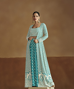 Sky blue Gerogette Printed Lehenga